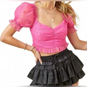 Day + Moon Pink Puff Sleeve Women's Top Size Small Valentine